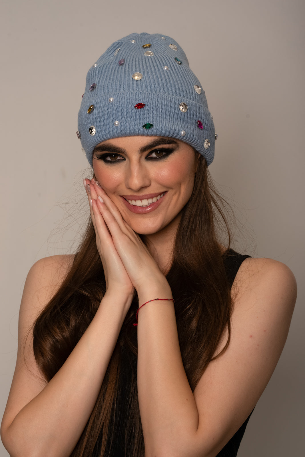 Baby Blue Rhinestone Knit Hat