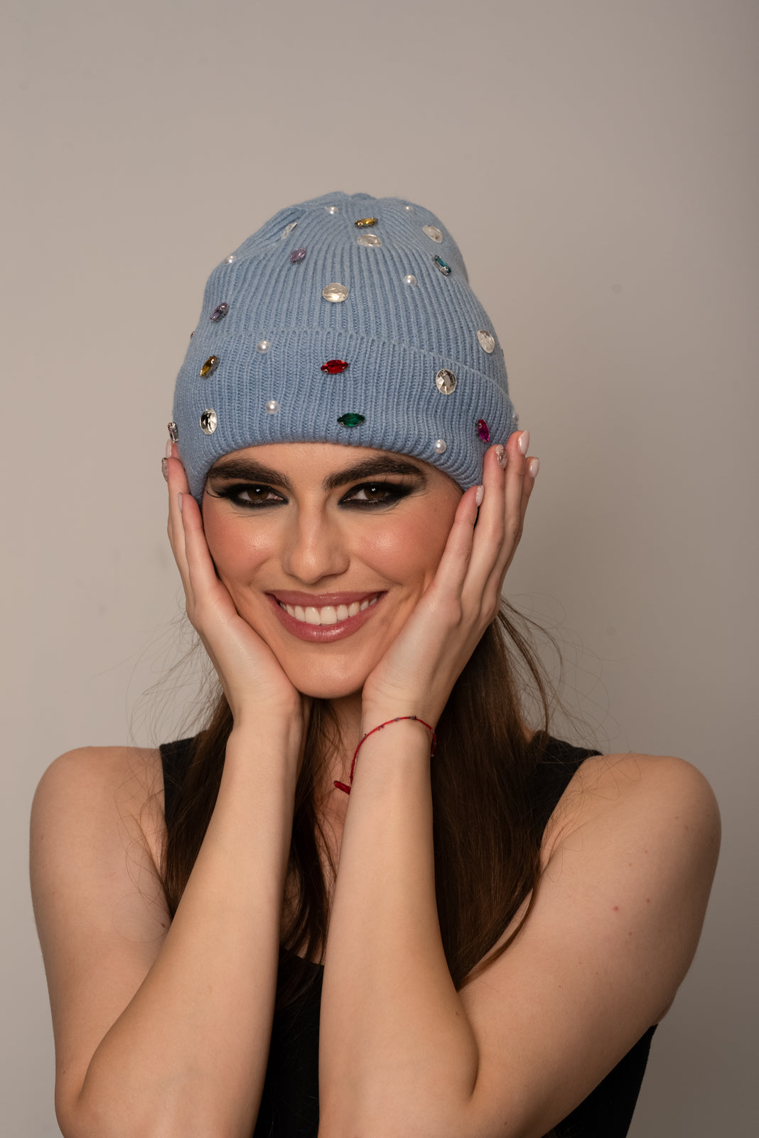 Baby Blue Rhinestone Knit Hat