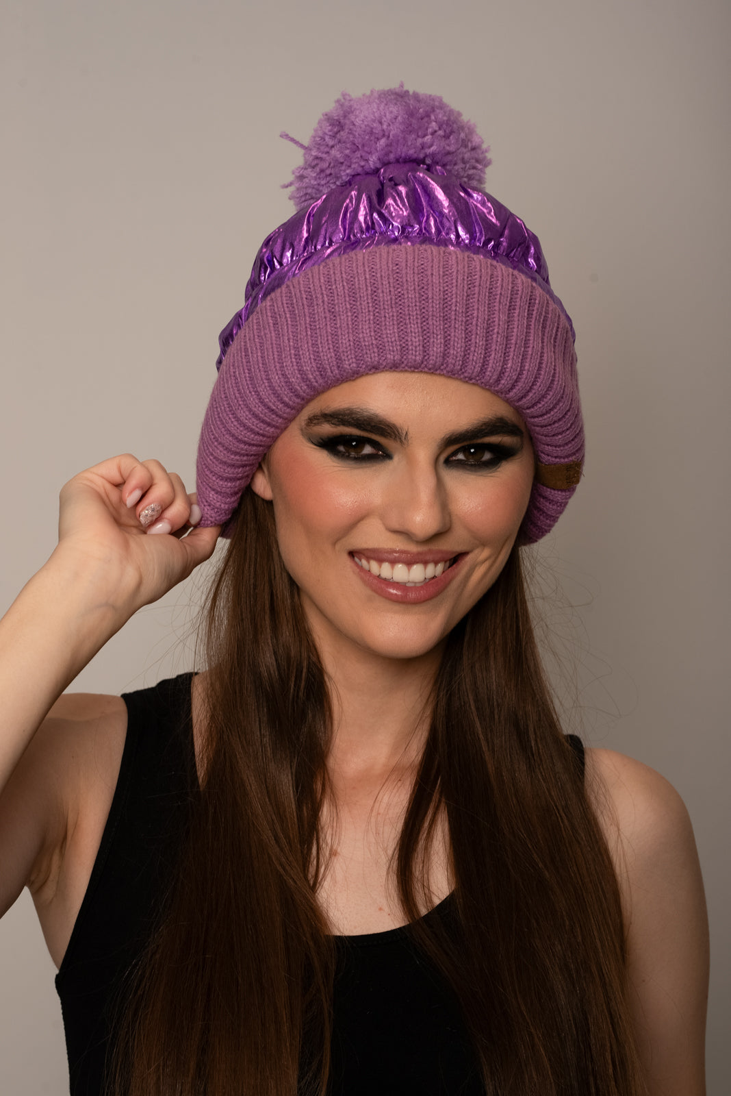 Metallic Puffer Purple Hat