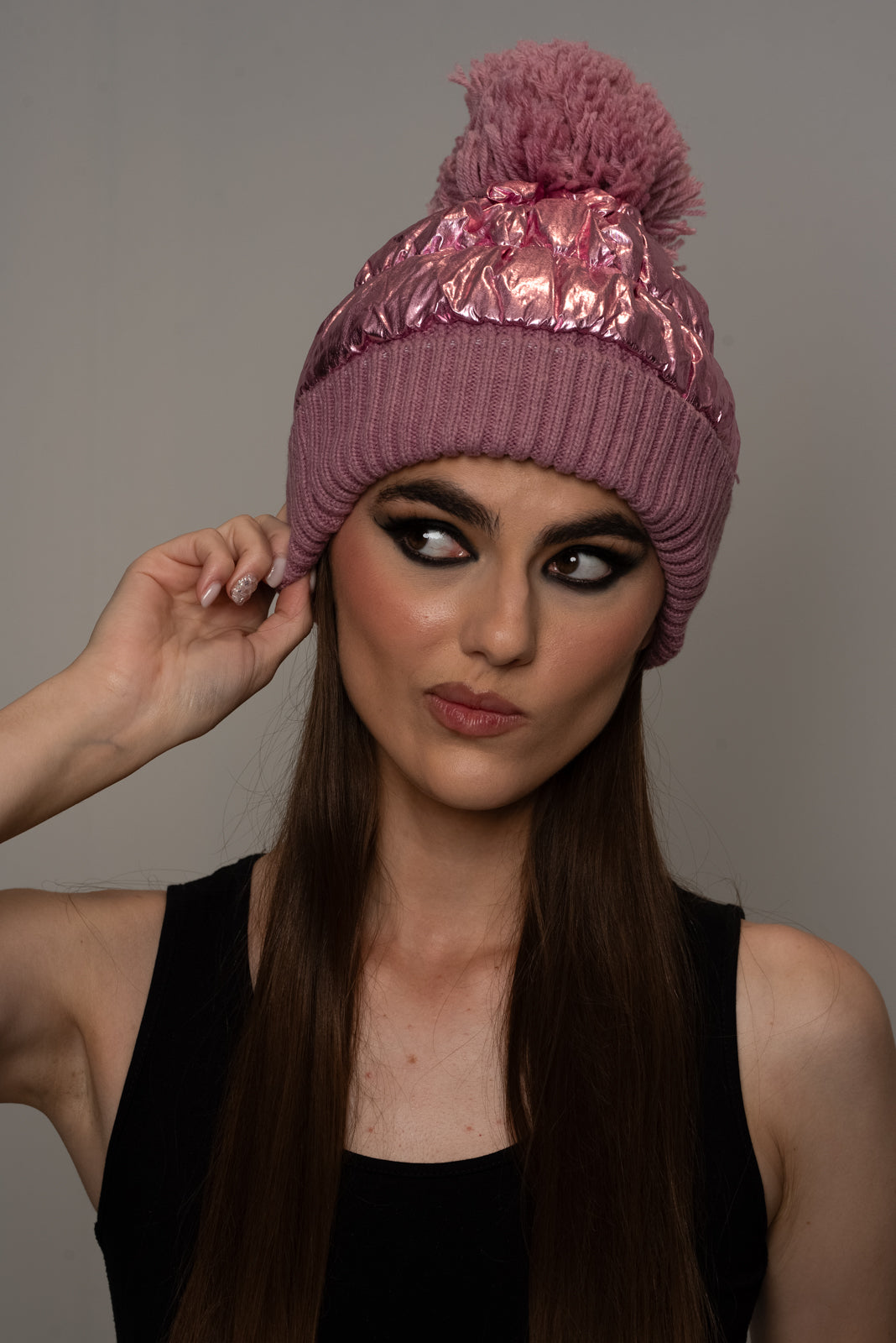 Metallic Puffer Pink Hat