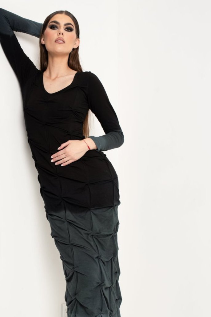 Ruched Maxi Dress Watercolour Black