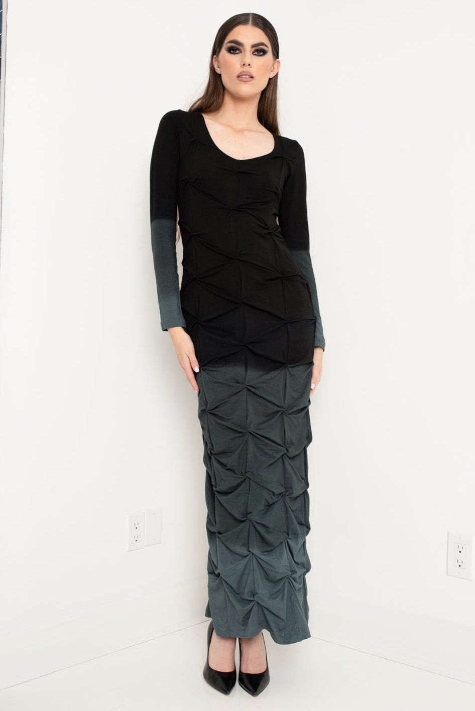 Ruched Maxi Dress Watercolour Black